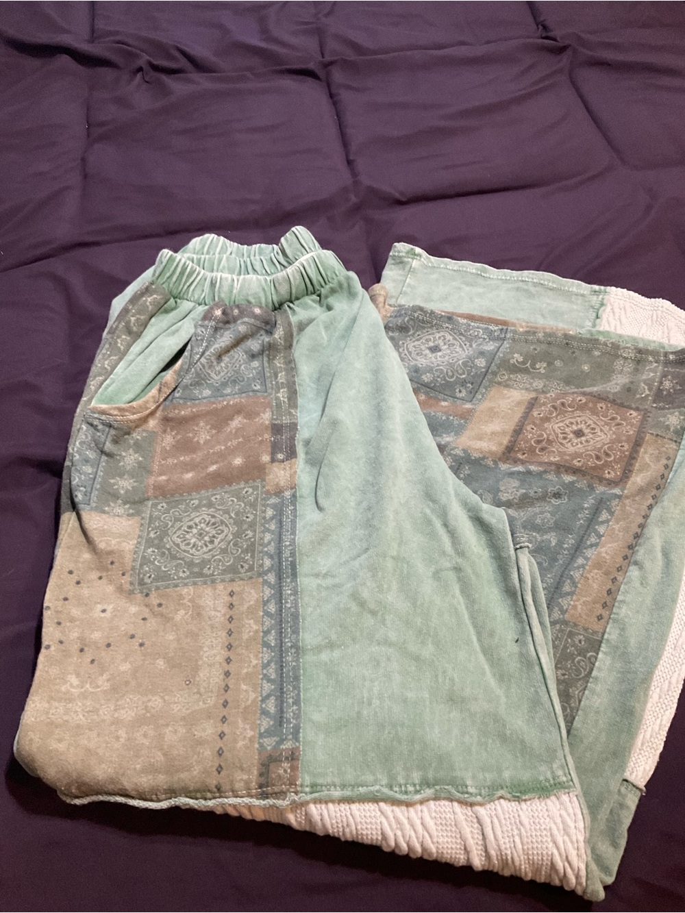J. Her patchwork and knit wide leg pants